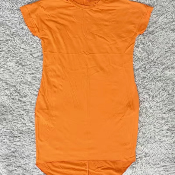 Crew Neck Pocket Loose Dress, Party Solid Color Asymmetrical Summer Dresses - Picture 5 of 5